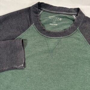 Orvis Long Sleeve Pullover Shirt Mens Medium  Green Black Colorblock‎ Fisherman